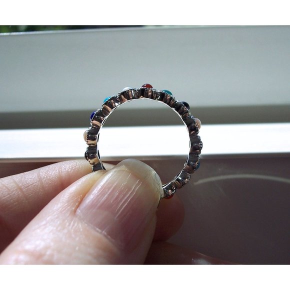 925 STERLING SILVER Multi Gemstone Eternity Band Ring - Picture 5 of 13